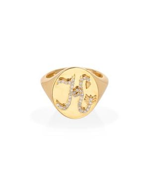 Adina Reyter Pavé Diamond Initial Signet Ring - Metallic