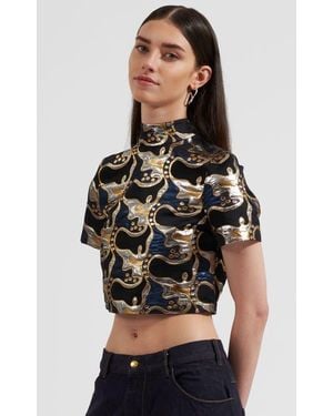 La DoubleJ Juliet Crop Top Embroidered - Black