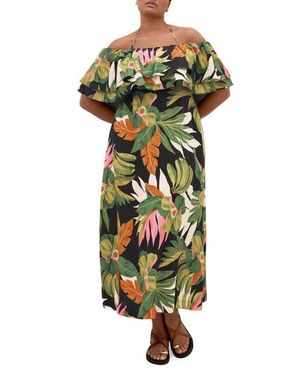 City Chic Tie Neck Maxi Dress - Green