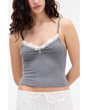 BDG Diana Lace Trim Crop Rib Knit Camisole - Gray