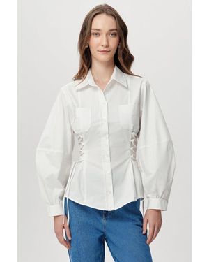 Exquise Arcene Fitted Waist Balloon Sleeve Shirt - White
