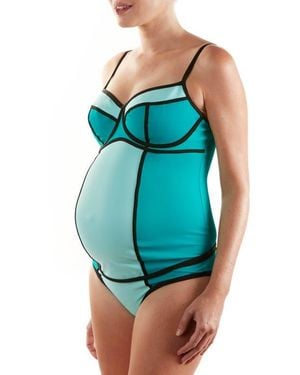 Cache Coeur Rosy Two-Piece Colorblock Maternity Tankini Swimsuit - Blue