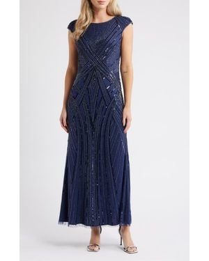 Pisarro Nights Embellished Cap Sleeve Gown - Blue