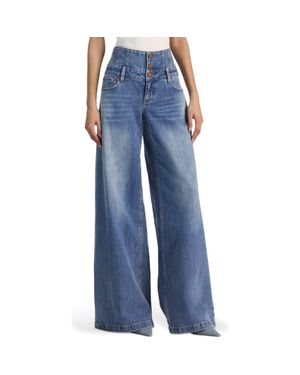 Alice + Olivia Corset Waist Wide Leg Jeans - Blue