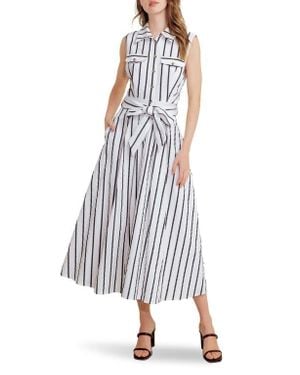 FREEMARKET Stripe Sleeveless Midi Shirtdress - White