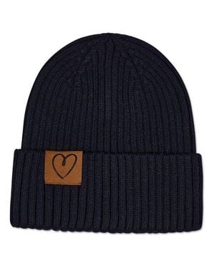 Memoi Heart-Patch Knit Beanie - Blue