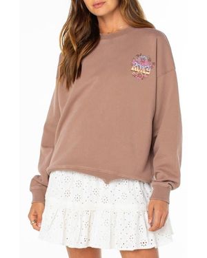 Roxy Lineup Oversize Cotton Blend Graphic Sweatshirt - Brown