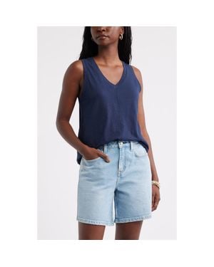 Caslon Cotton Blend Slub Swing Tank - Blue