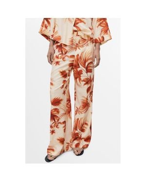 Mango Flowy Palm Print Straight Leg Pants - Orange