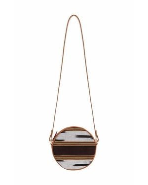 Kai & Vrosi Genuine Leather & Fabric Pattern Crossbody Bag - White
