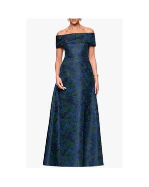 Xscape Evenings Off The Shoulder Brocade Ballgown - Blue