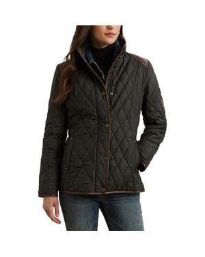 Ralph Lauren Diamond Quilted Barn Jacket With Faux Leather Trim - Black