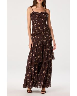 Astr Journee Ruffle Floral Maxi Dress - Brown