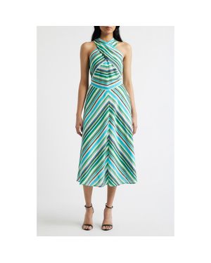Tahari Stripe Cross Neck Midi Dress - Green