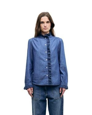 Gerard Darel Loupy High Neck Lace Trim Shirt - Blue