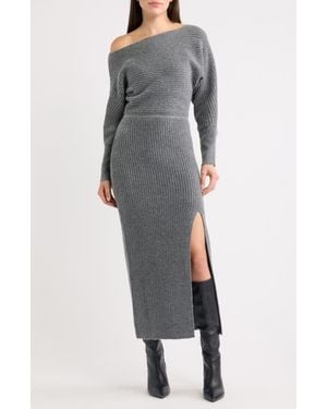 Line & Dot Alta Long Sleeve Rib Maxi Sweater Dress - Gray