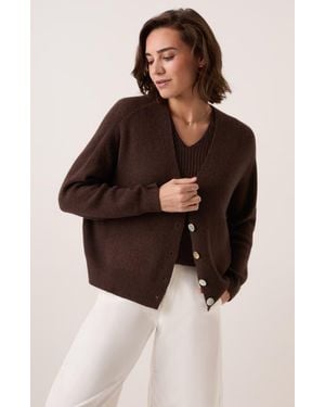 Celtic & Co. Slouchy Ribbed V-Neck Cardigan - Brown