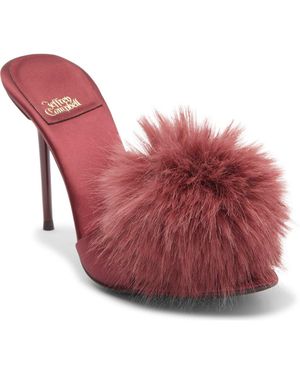 Jeffrey Campbell Shopaholic Faux Fur Pom Slide Sandal - Red
