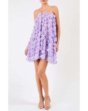 HELSI Bianca Floral Appliqué Strapless Babydoll Minidress - Purple
