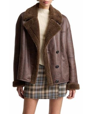 Avec Les Filles Faux Shearling Jacket - Brown