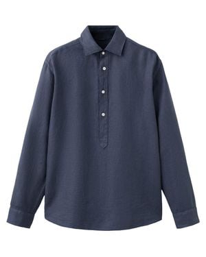 Mango Long Sleeve Linen Polo Shirt - Blue