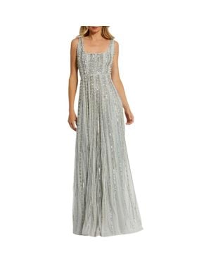 Mac Duggal Embellished A-Line Gown With Striped Details Dress - Gray
