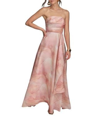 Donna Karan Abstract Floral Strapless Gown - Pink