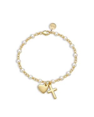 Emma Rae Cross And Heart Charm Rosary Bracelet - Metallic