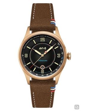 AVI-8 Flyboy Lafayette Automatic 110Th Anniversary Limited Edition Leather Strap Watch, 42Mm - Black