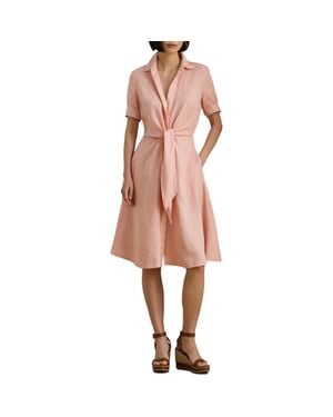 Ralph Lauren Tie Front Linen Shirtdress - Pink