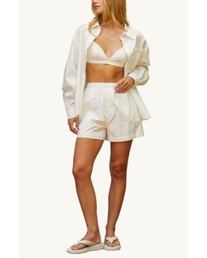 Crescent Button Up Shirt & Boxer Shorts Three Piece Set - White