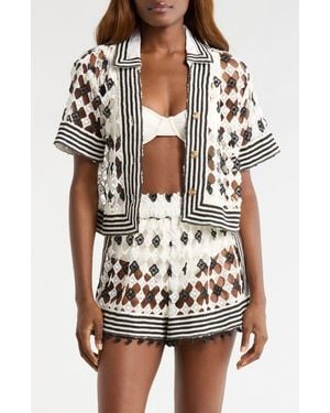 Ramy Brook Betty Crop Open Stitch Cover-Up Shirt - White