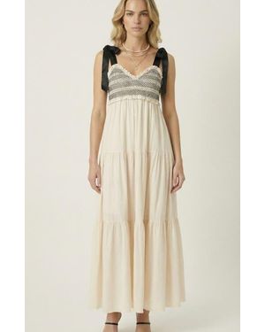 Modenaire Smocked Lace-Trim Maxi Dress - Natural