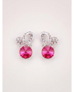 Modenaire Crystal Flower Drop Earrings - Pink