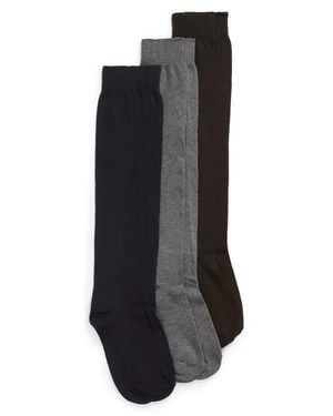 Hue 3-Pack Flat Knit Knee High Socks - Black