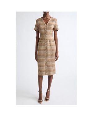 St. John Artisanal Weave Tweed Midi Dress - Natural