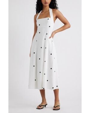 Open Edit Linen Blend Halter Midi Dress - White