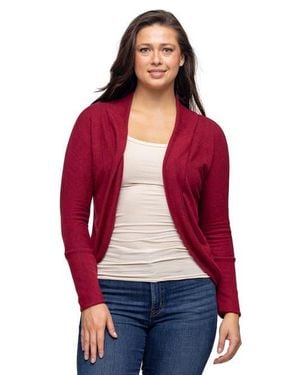 24seven Comfort Apparel Curved Hem Open Front Long Bolero Shrug - Red