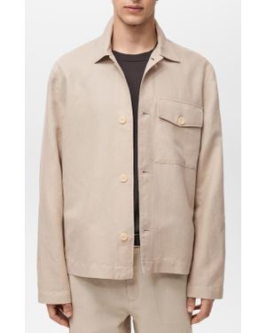 Mango Straight Fit Linen & Cotton Overshirt - Natural