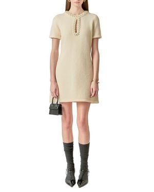 English Factory Bead & Rhinestone Sweater Dress - Natural