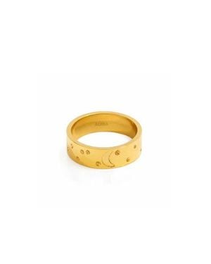 ADIBA Moon And Stars Wide 18K Plated Stainless Steel Ring - Yellow