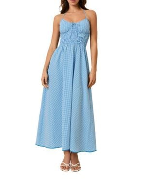 Solid & Striped Lolita Gingham Shirred Halter Seersucker Maxi Sundress - Blue