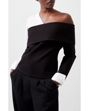 French Connection Xia Mixed Media One-Shoulder Top - Black