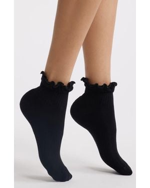 Stems Ruffle Cotton Blend Quarter Socks - Black