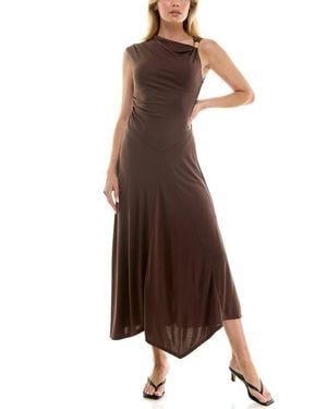 Socialite Asymmetric Side Ruched Midi Dress - Brown