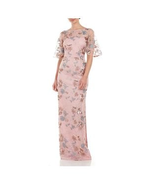 JS Collections Daphne Embroidered Sequin Column Gown - Pink