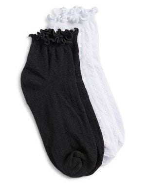 Stems Assorted 2-Pack Ruffle Trim Ladder Knit Socks - Black