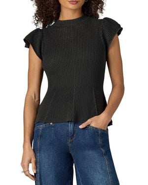 Wit & Wisdom Flutter Sleeve Rib Top - Black