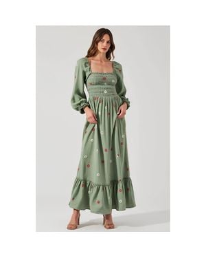 Modenaire Embroidered Smocked Tiered Open-Back Maxi Dress - Green