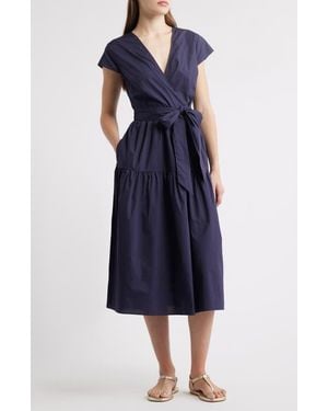 Brave+True Posey Wrap Front Tiered Cotton Dress - Blue